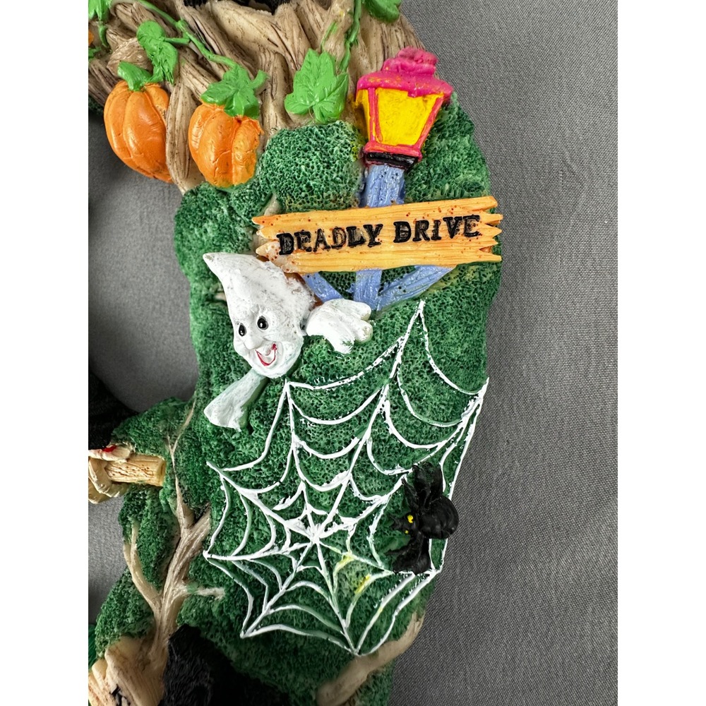 Jaimy Halloween Wreath Resin Witch Ghosts Pumpkins‎ Black Cats Owl Bat 12.5" Vtg - Picture 5 of 8